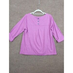 J Jill Shirt Womens Medium Purple Button 3/4 Sleeve Tencel Modal Relaxed Fit Top